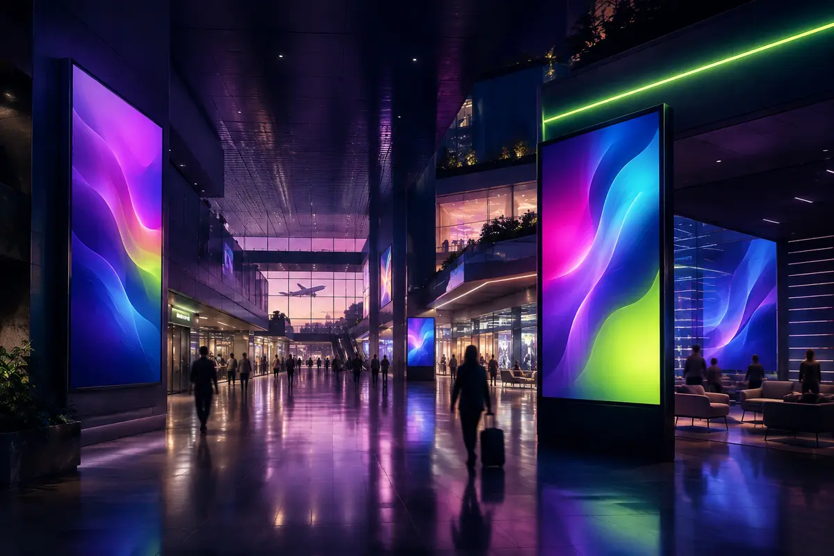 Premium digital advertising screens in a modern commercial environment